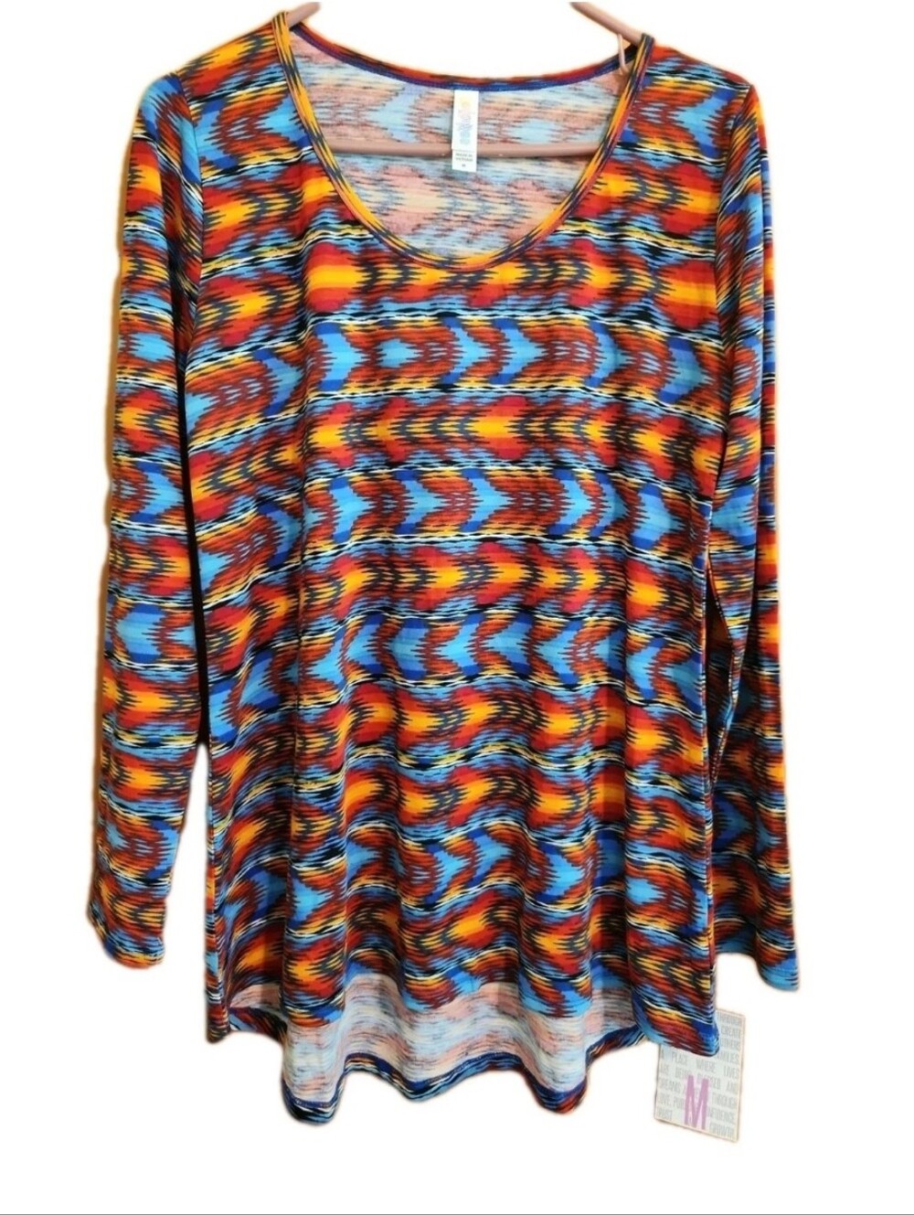 LuLaRoe Lynnae Top Medium M NWT Long Sleeve Aztec Geometric Vibrant Multicolor